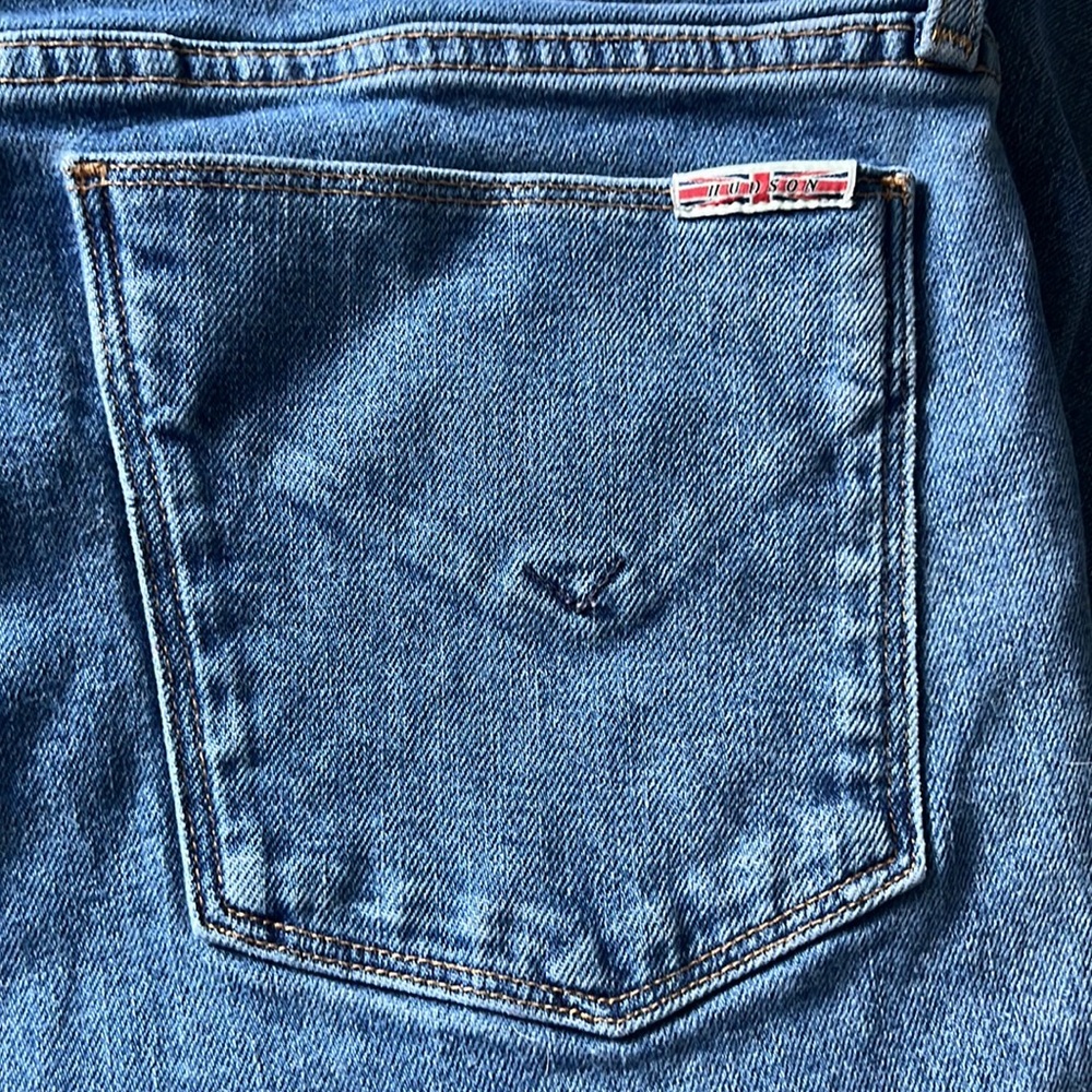 Hudson Riley Luxe Crop Relaxed Straight Raw Hem Button Fly Distressed Jeans 32 - Picture 10 of 15